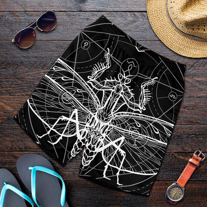 Black And White Mantis Spirit Print Men's Shorts