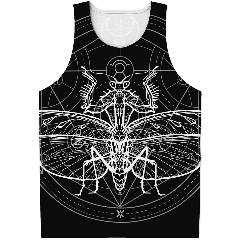Black And White Mantis Spirit Print Men's Tank Top