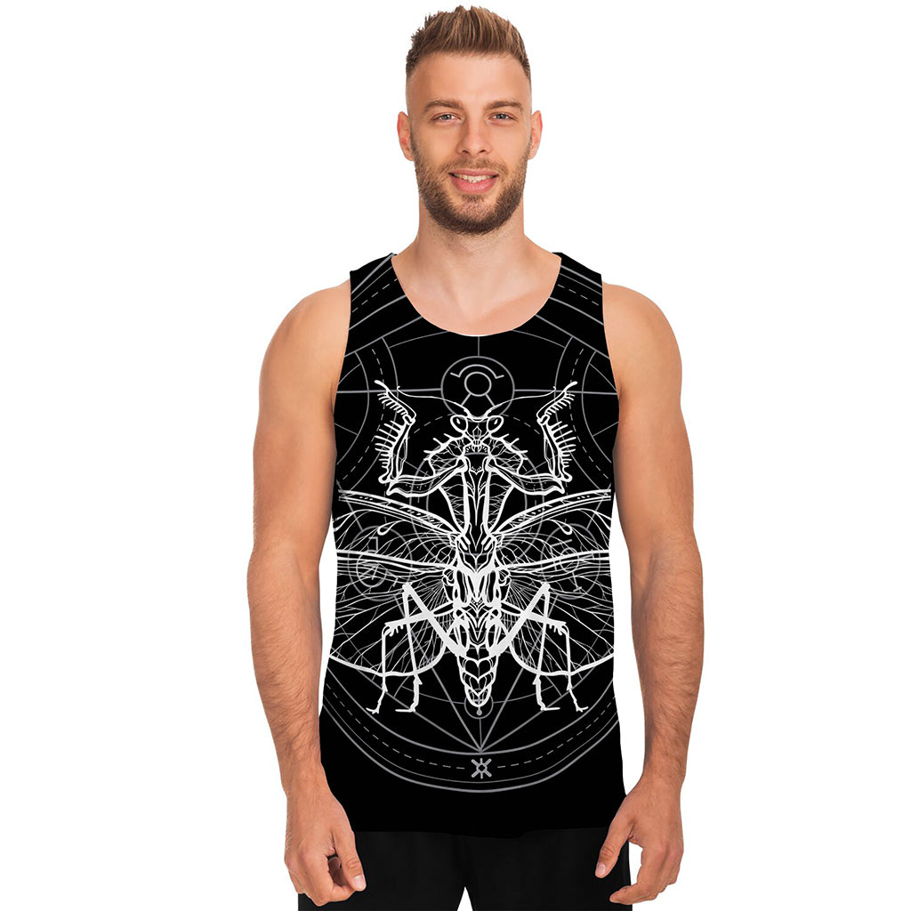 Black And White Mantis Spirit Print Men's Tank Top