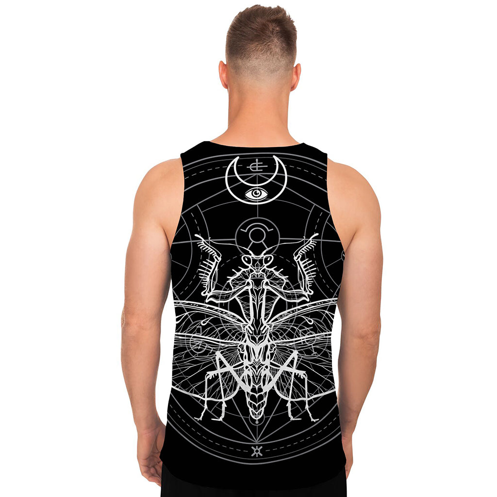 Black And White Mantis Spirit Print Men's Tank Top