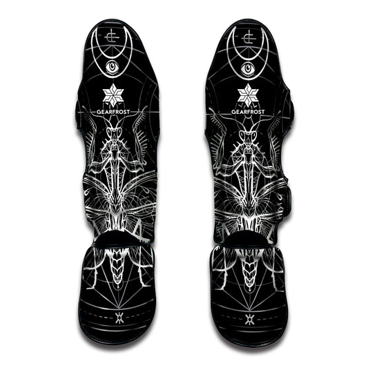 Black And White Mantis Spirit Print Muay Thai Shin Guard