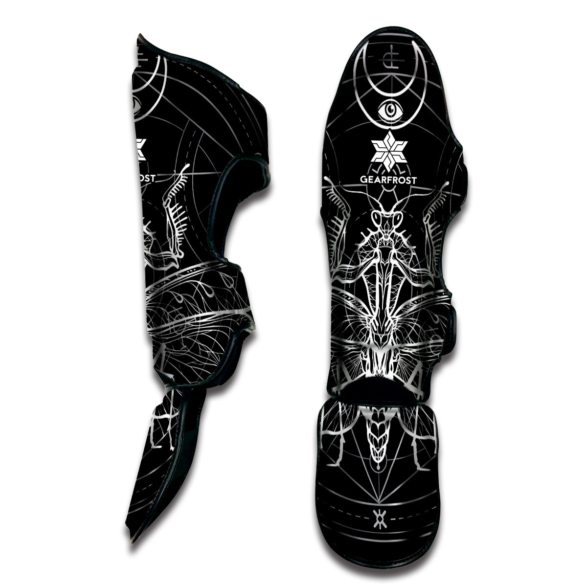 Black And White Mantis Spirit Print Muay Thai Shin Guard