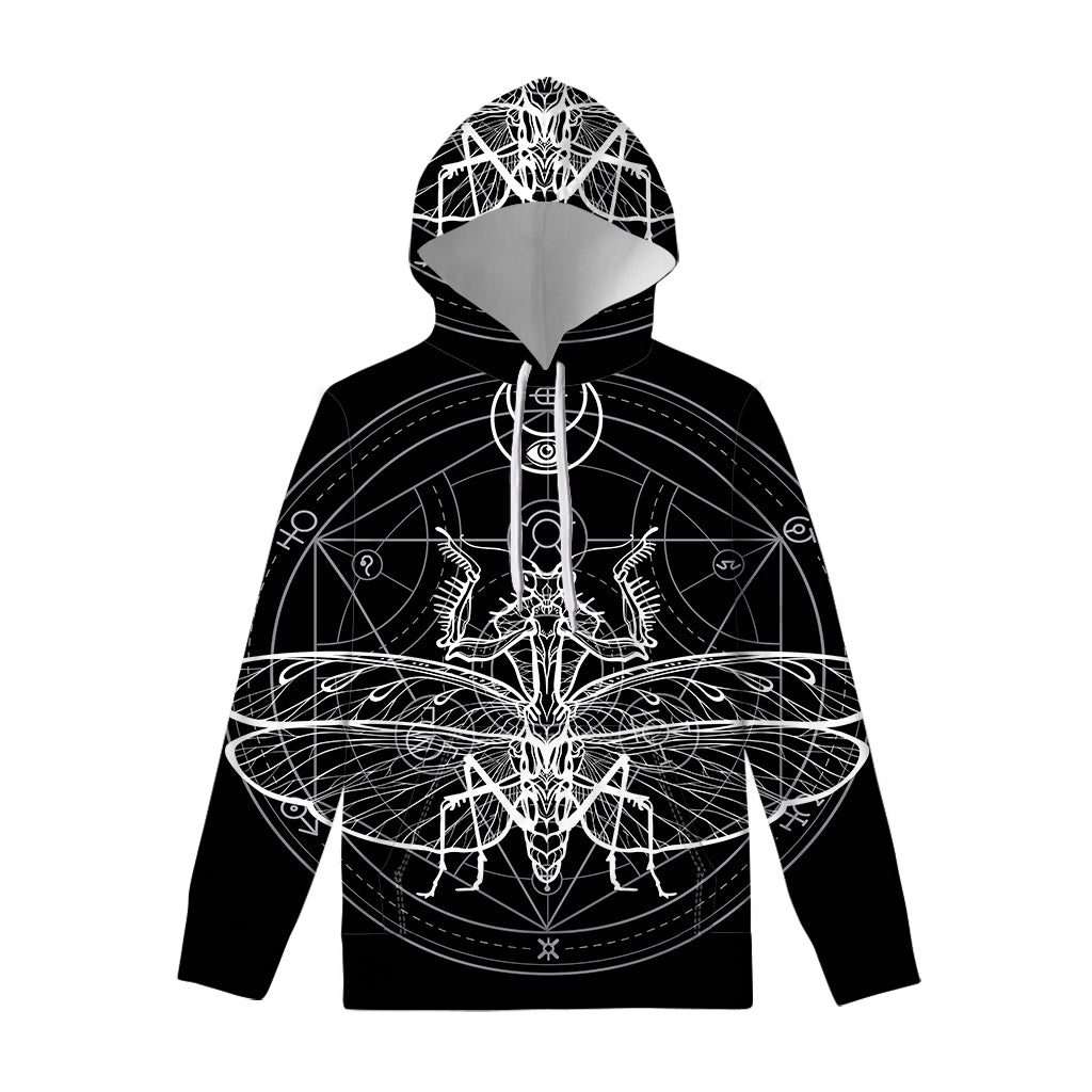 Black And White Mantis Spirit Print Pullover Hoodie
