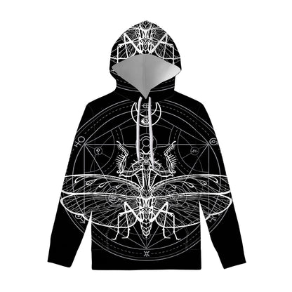 Black And White Mantis Spirit Print Pullover Hoodie