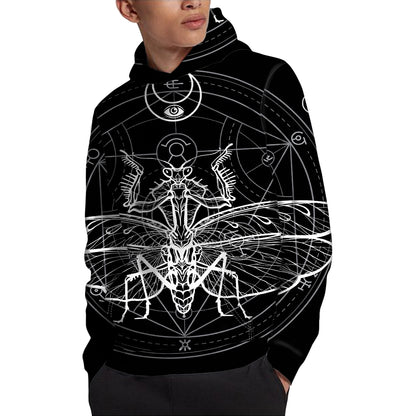 Black And White Mantis Spirit Print Pullover Hoodie