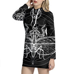 Black And White Mantis Spirit Print Pullover Hoodie Dress
