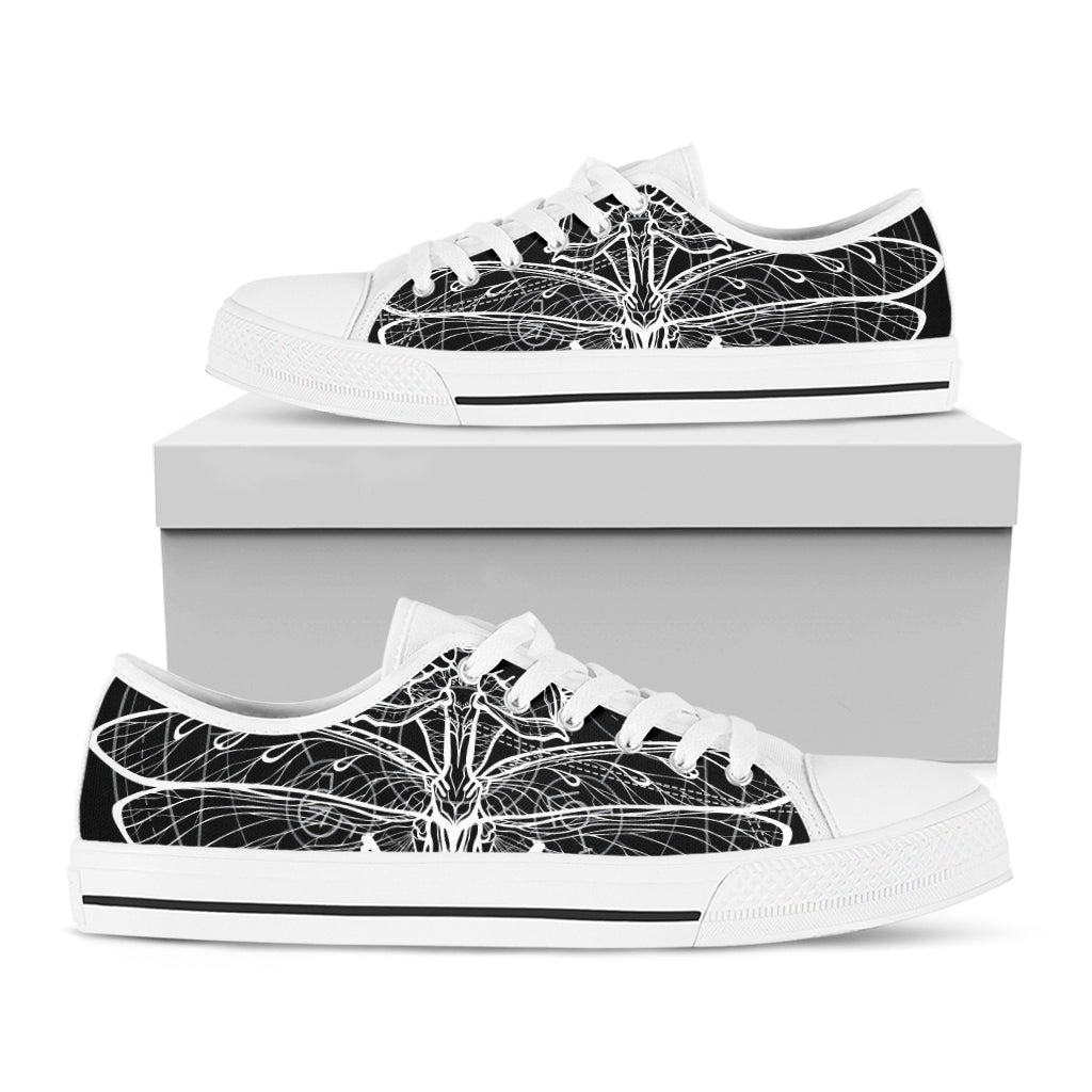 Black And White Mantis Spirit Print White Low Top Shoes