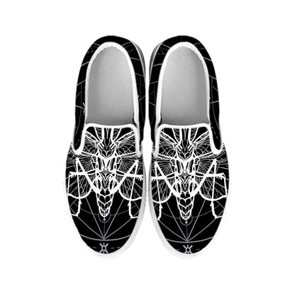 Black And White Mantis Spirit Print White Slip On Shoes