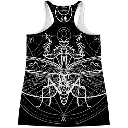 Black And White Mantis Spirit Print Women's Racerback Tank Top