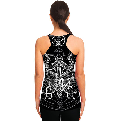 Black And White Mantis Spirit Print Women's Racerback Tank Top