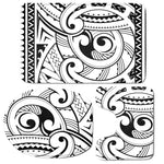 Black And White Maori Pattern Print 3 Piece Bath Mat Set