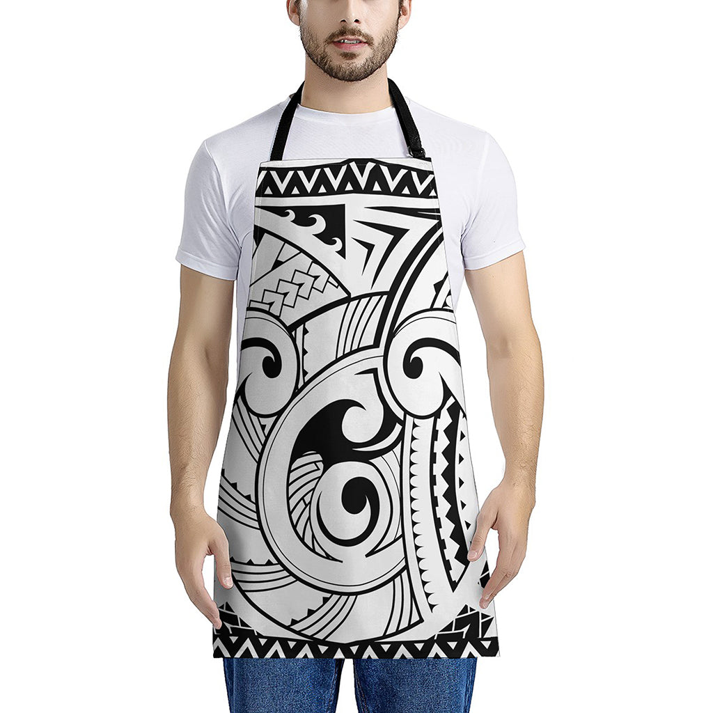 Black And White Maori Pattern Print Apron