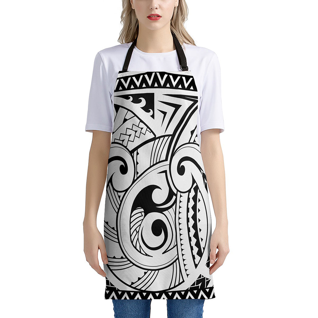 Black And White Maori Pattern Print Apron