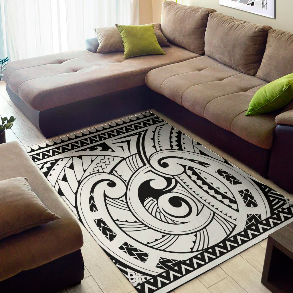 Black And White Maori Pattern Print Area Rug