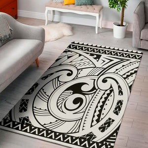 Black And White Maori Pattern Print Area Rug