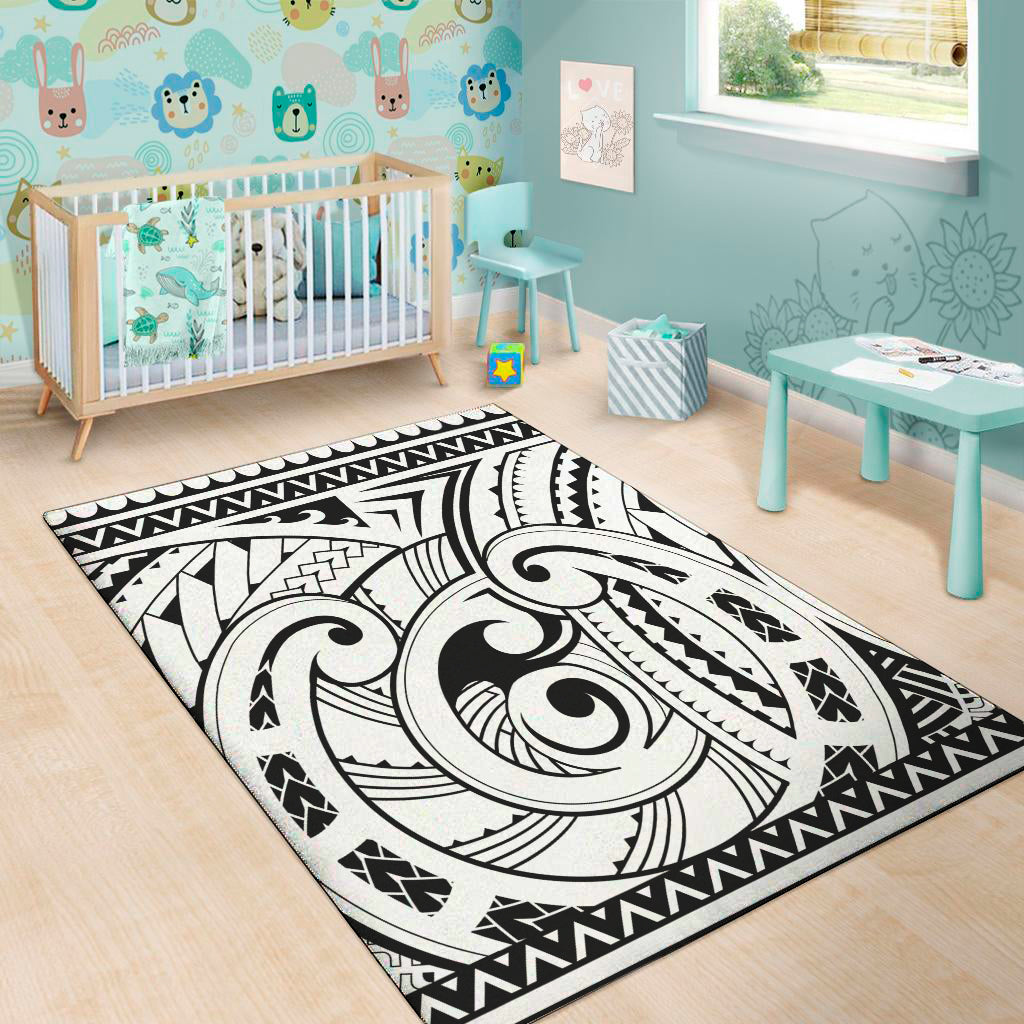 Black And White Maori Pattern Print Area Rug