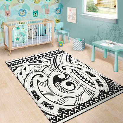 Black And White Maori Pattern Print Area Rug