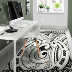 Black And White Maori Pattern Print Area Rug