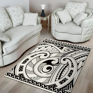 Black And White Maori Pattern Print Area Rug