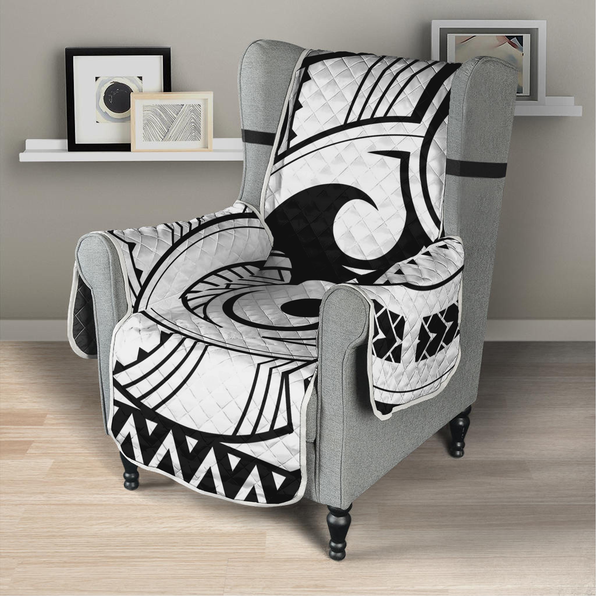 Black And White Maori Pattern Print Armchair Protector