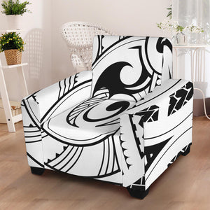 Black And White Maori Pattern Print Armchair Slipcover