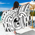 Black And White Maori Pattern Print Beach Sarong Wrap