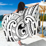 Black And White Maori Pattern Print Beach Sarong Wrap