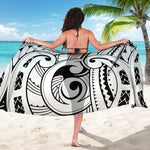Black And White Maori Pattern Print Beach Sarong Wrap