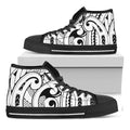 Black And White Maori Pattern Print Black High Top Sneakers