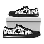 Black And White Maori Pattern Print Black Low Top Shoes