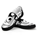 Black And White Maori Pattern Print Black Slip On Sneakers