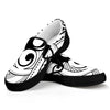 Black And White Maori Pattern Print Black Slip On Shoes