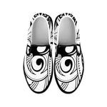 Black And White Maori Pattern Print Black Slip On Shoes