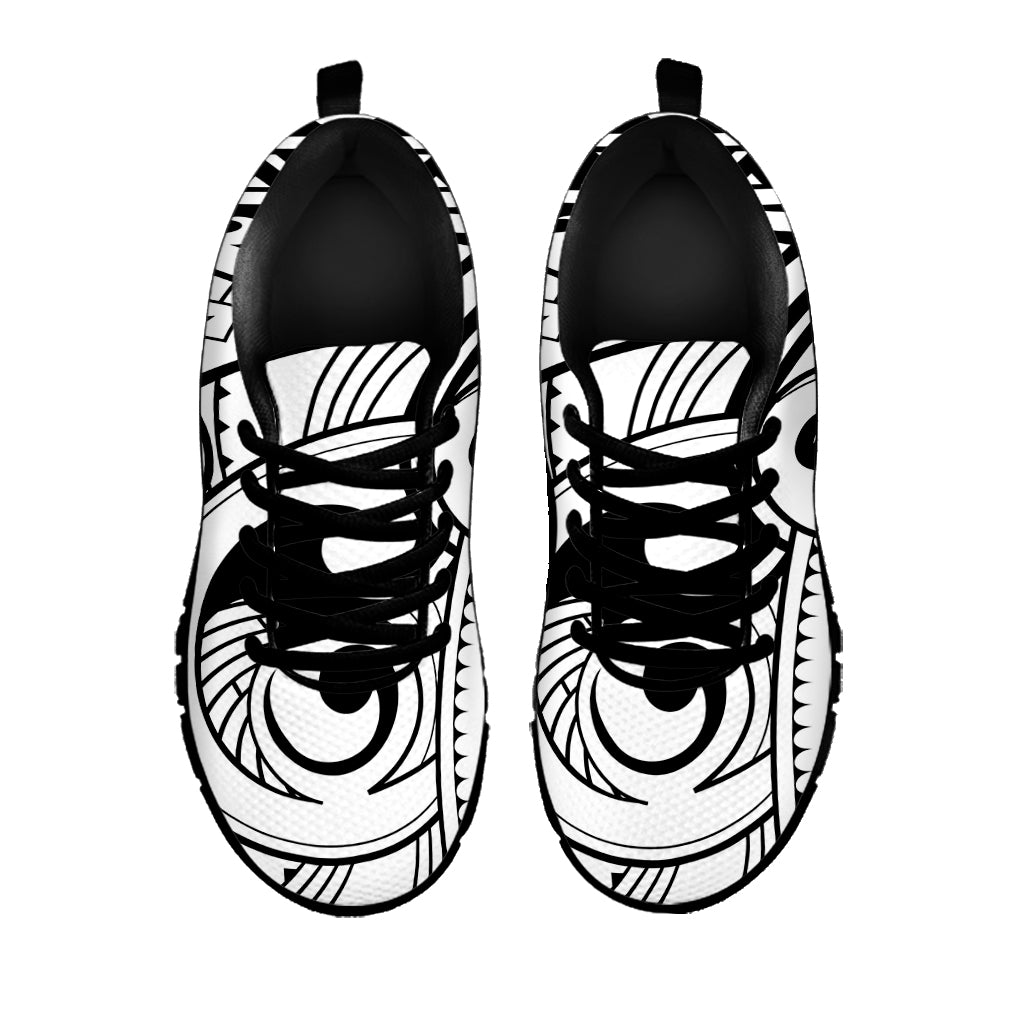 Black And White Maori Pattern Print Black Sneakers