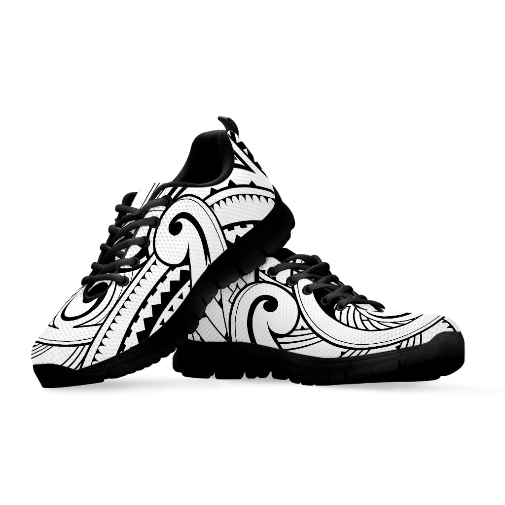 Black And White Maori Pattern Print Black Sneakers