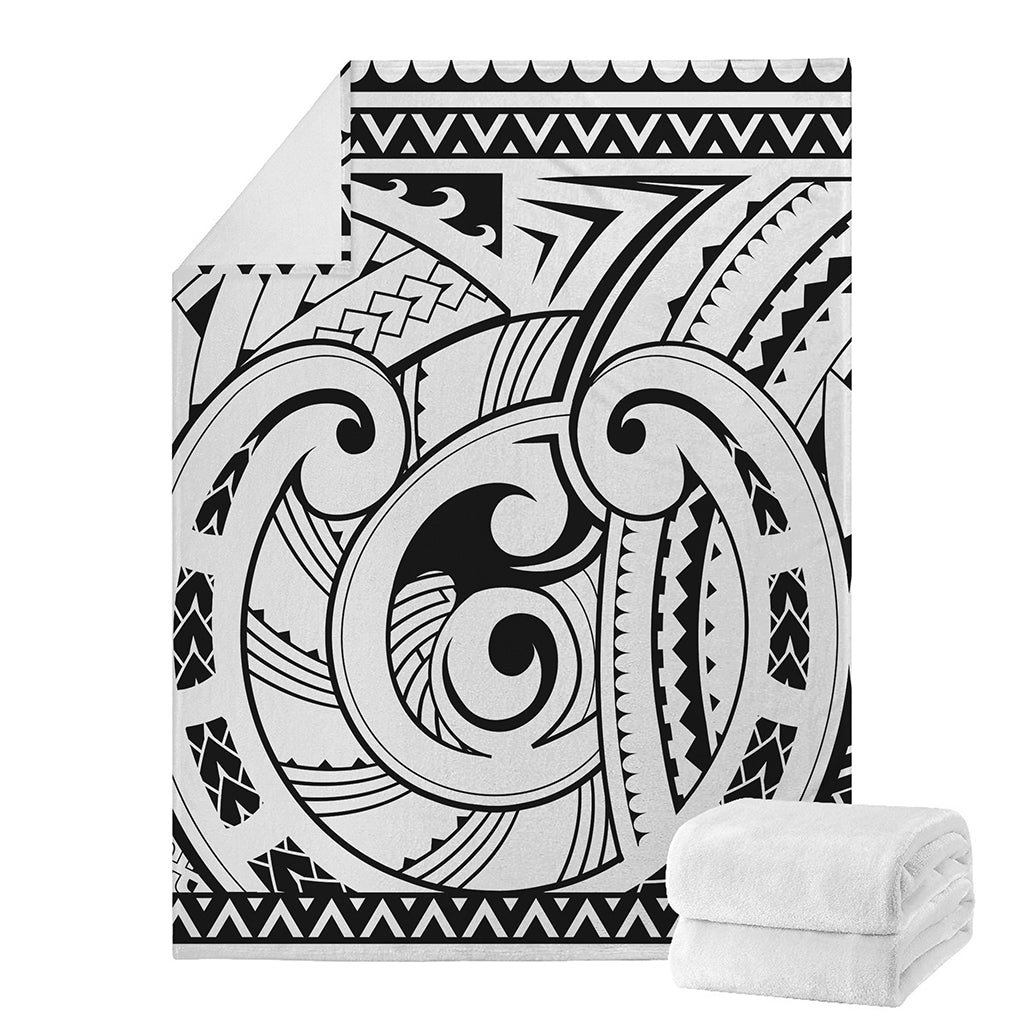 Black And White Maori Pattern Print Blanket