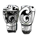 Black And White Maori Pattern Print Boxing Gloves