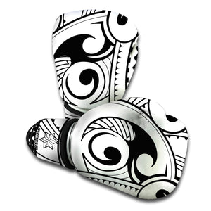 Black And White Maori Pattern Print Boxing Gloves