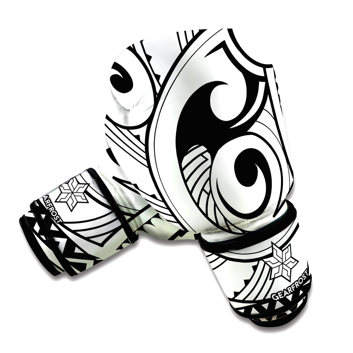 Black And White Maori Pattern Print Boxing Gloves