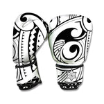 Black And White Maori Pattern Print Boxing Gloves