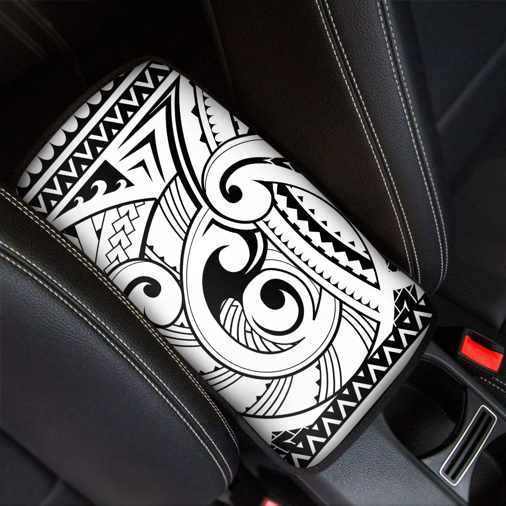 Black And White Maori Pattern Print Car Center Console Cover