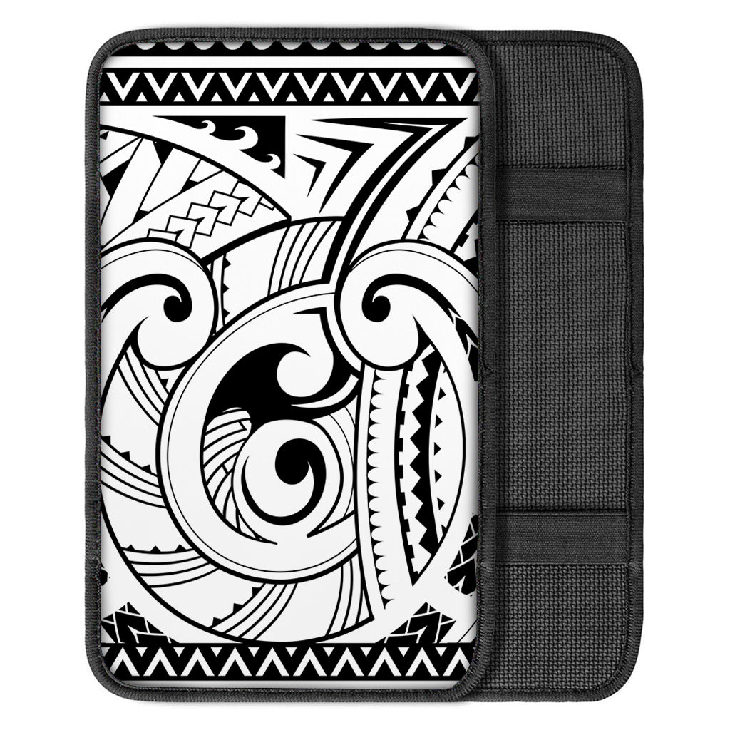 Black And White Maori Pattern Print Car Center Console Cover