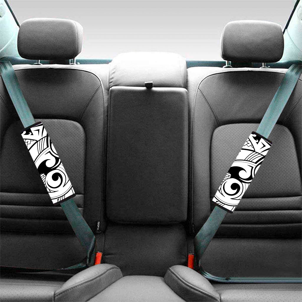 Black And White Maori Pattern Print Car Seat Belt Covers