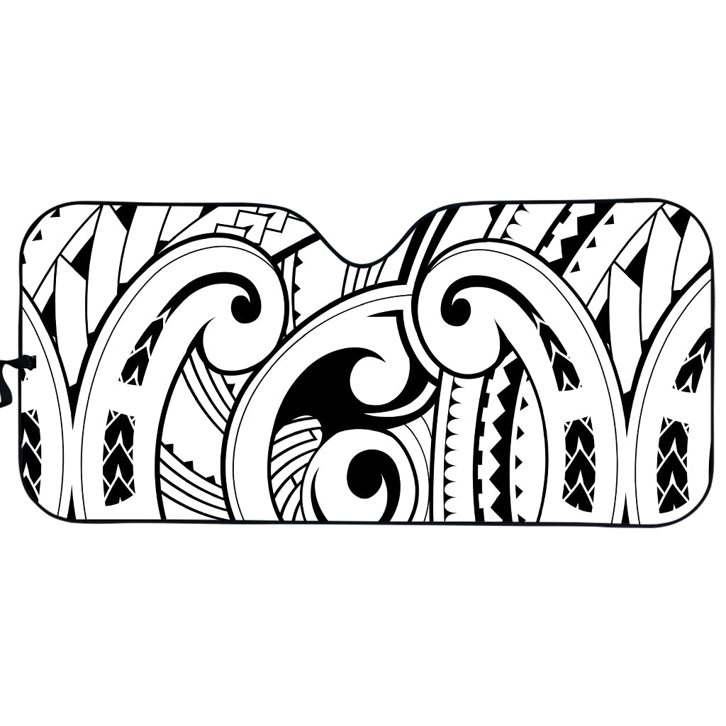 Black And White Maori Pattern Print Car Sun Shade