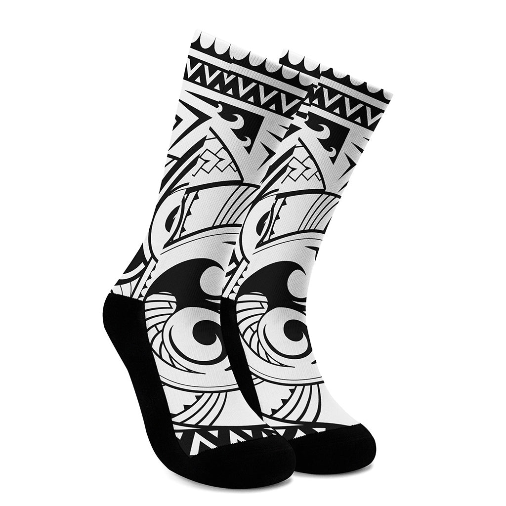 Black And White Maori Pattern Print Crew Socks