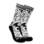 Black And White Maori Pattern Print Crew Socks