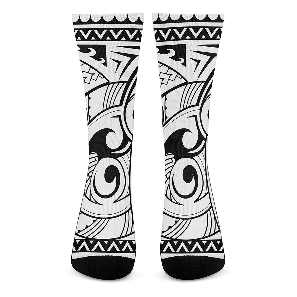 Black And White Maori Pattern Print Crew Socks