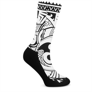 Black And White Maori Pattern Print Crew Socks