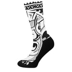 Black And White Maori Pattern Print Crew Socks