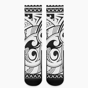 Black And White Maori Pattern Print Crew Socks